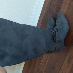 Gray shin high boots